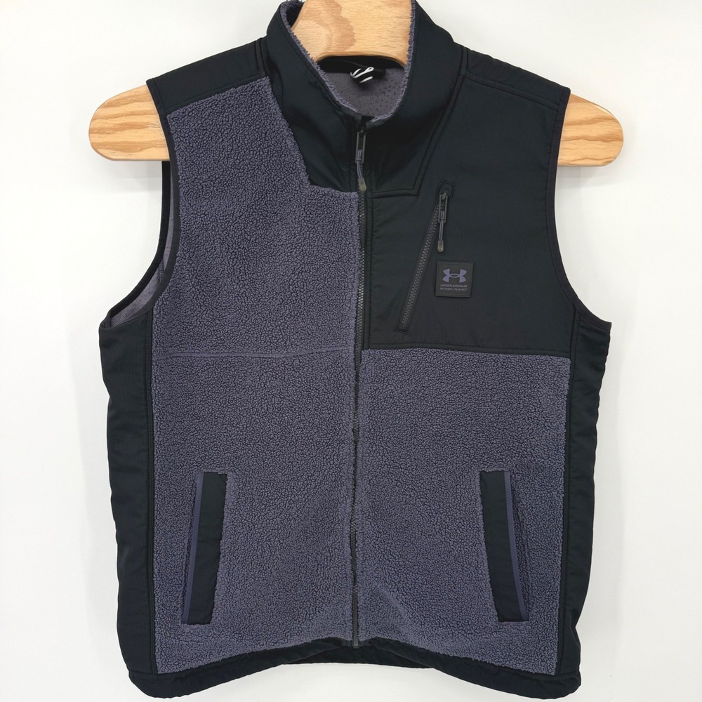 Under Armour Vest Mens XXL Gray Black Sherpa Fleece Full Zip 1366096 Mock Neck